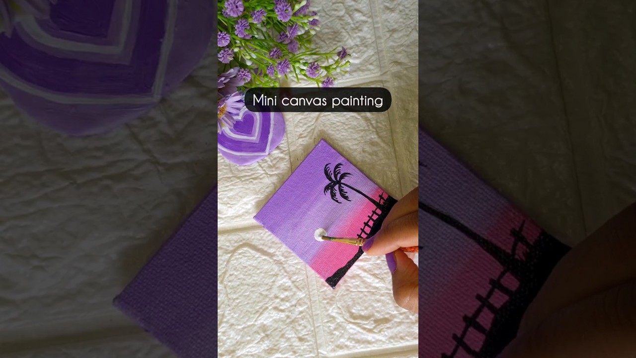Cute Mini canvas painting tutorial💜 #painting #miniature #craft #canvaspainting #minicanvas #cuteart