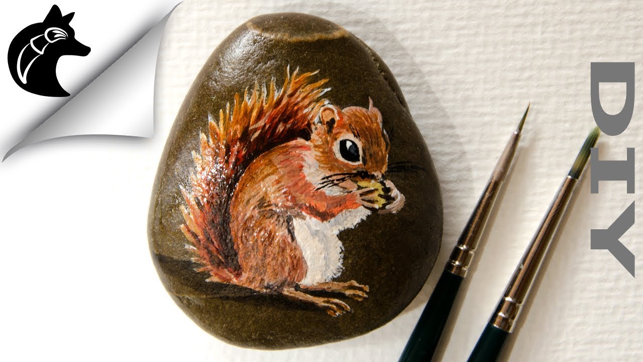ROCK PAINTING tutorial for beginners squirrel