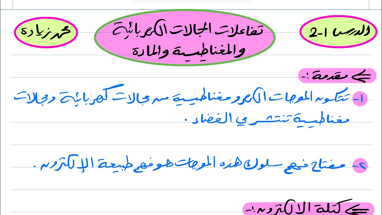 تفاعلات المجالات الكهربائية والمغناطيسية والمادة فيزياء ثالث ثانوي 1445