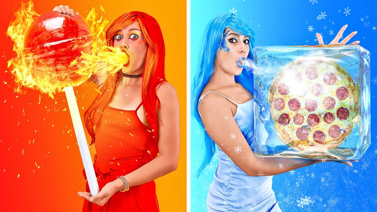 冷 VS 熱 食物大挑戰 || 冰雪女孩 VS 熱火女孩! 最後停止的獲勝 123 GO! CHALLENGE