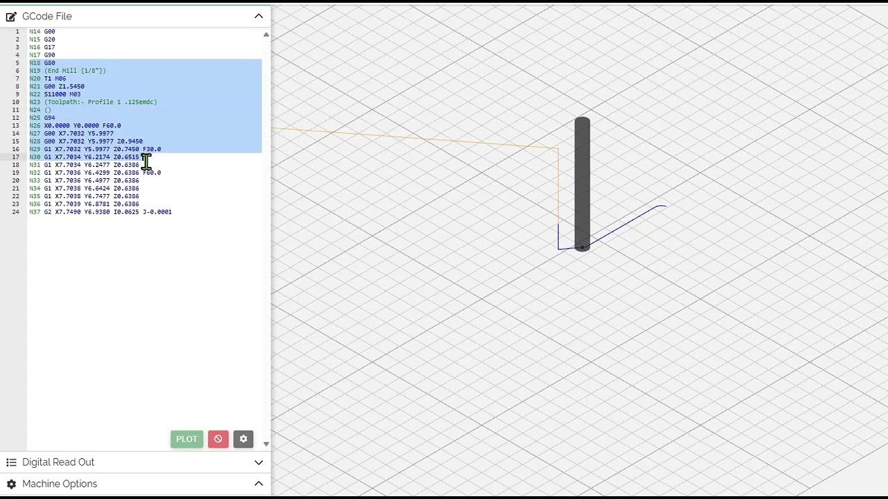 G Code example in NC Viewer