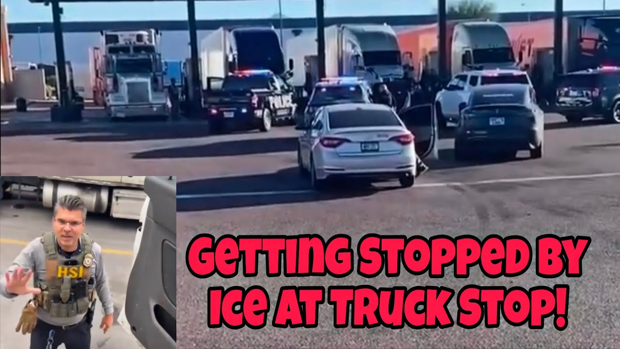 Остановили из-за гололёда на стоянке для грузовиков! Водитель показал паспорт.