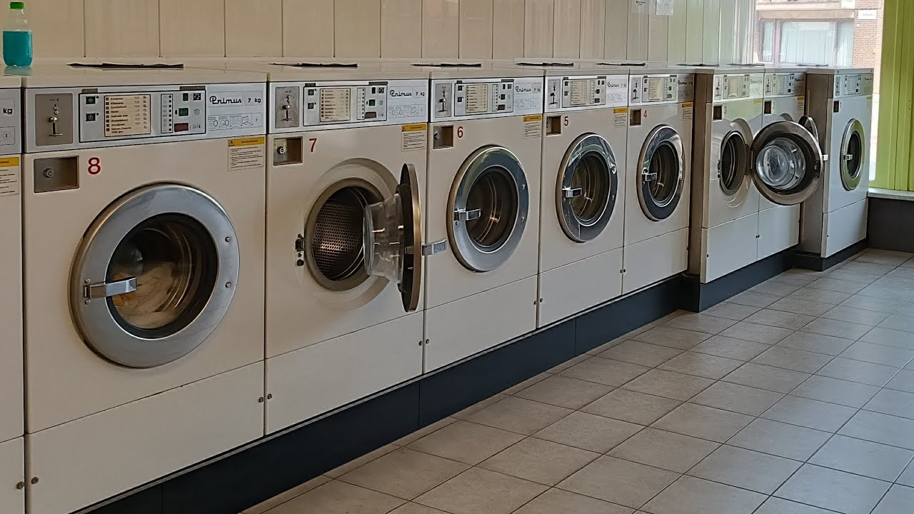 Old primus FS7 commercial washer (spin fail) & vintage primus stack gas dryer Primus wassalon