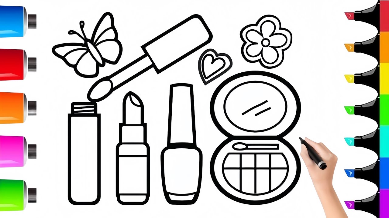 Girls Makeup 💄💋 Kit Coloring Tutorial || Drawing For Kids 