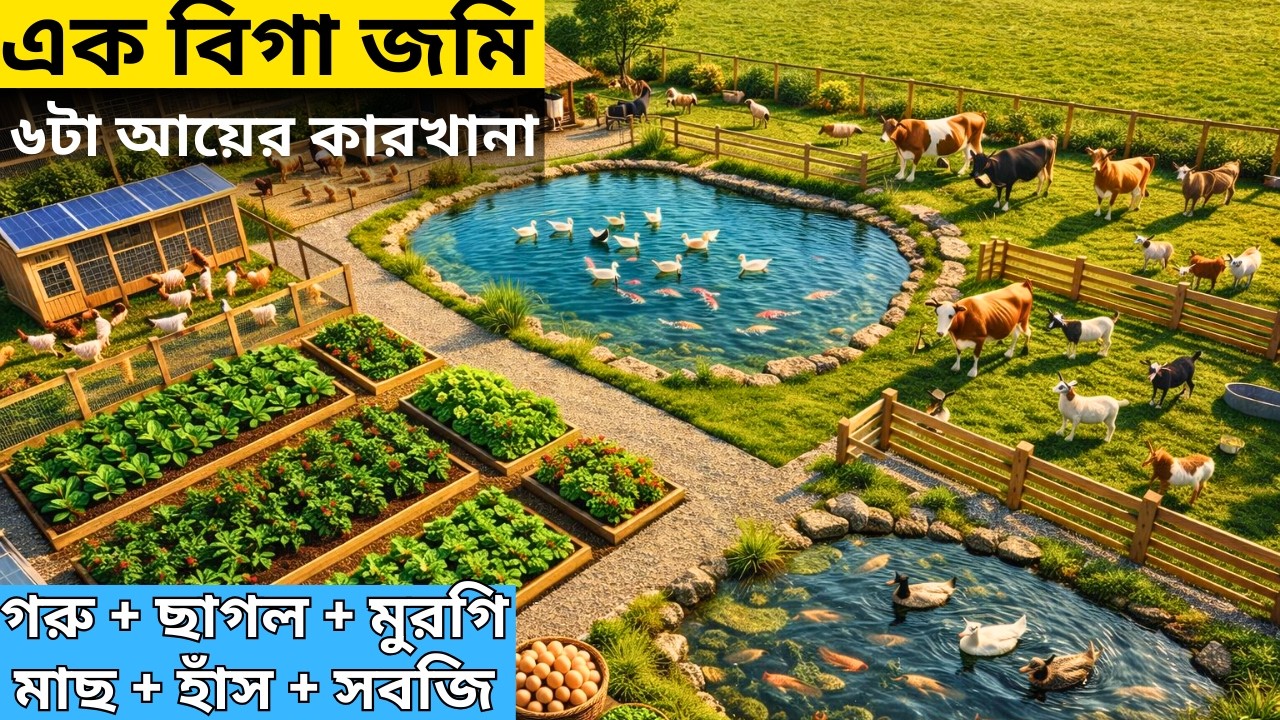 ১ বিঘা জমি = ৬টা আয়ের কারখানা। গরু + ছাগল + মুরগি + হাঁস + মাছ + সবজি | Bangla Krishi