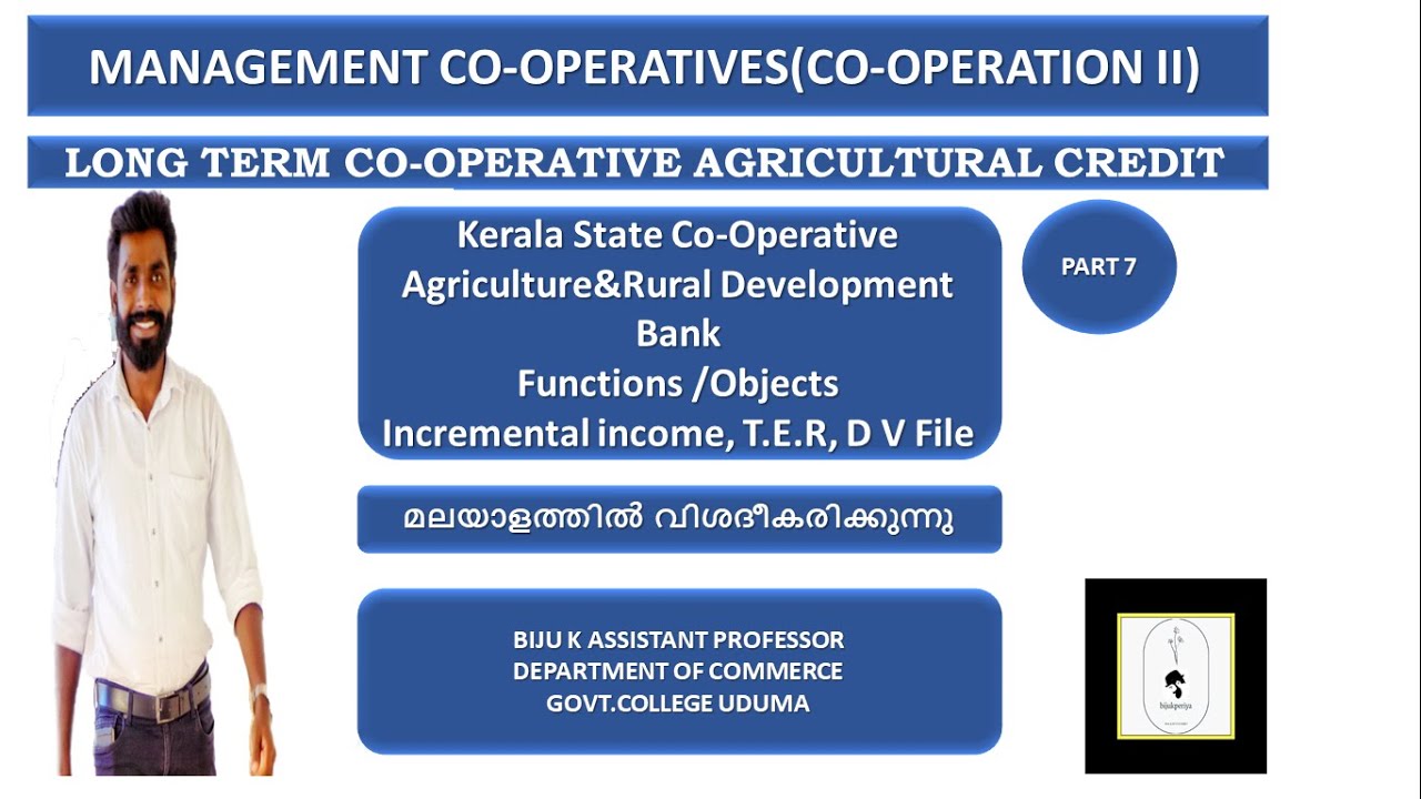 MANAGEMENT OF CO-OPERATIVES I CO-OPERATION II I LONG TERM CO-OPERATIVE AGRICULTURAL CREDIT I PART 7