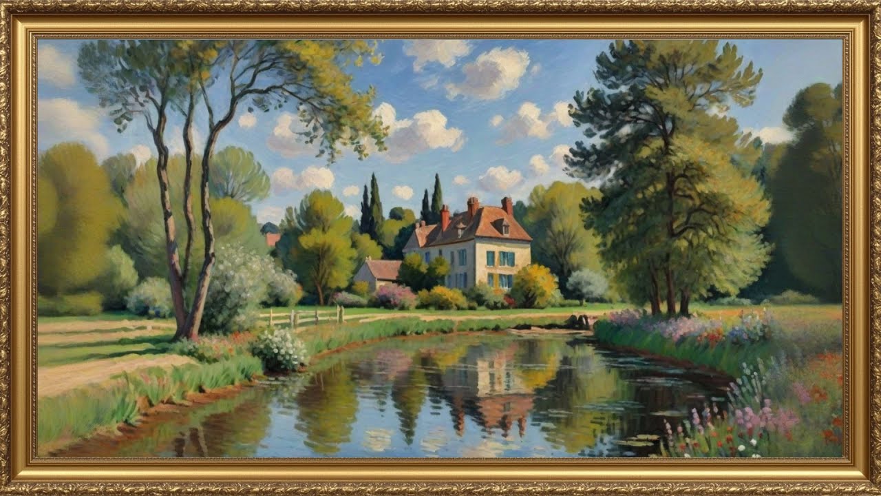 Frame TV Art  - Screensaver -  Gold Framed Vintage  - Countryside Landscape Painting