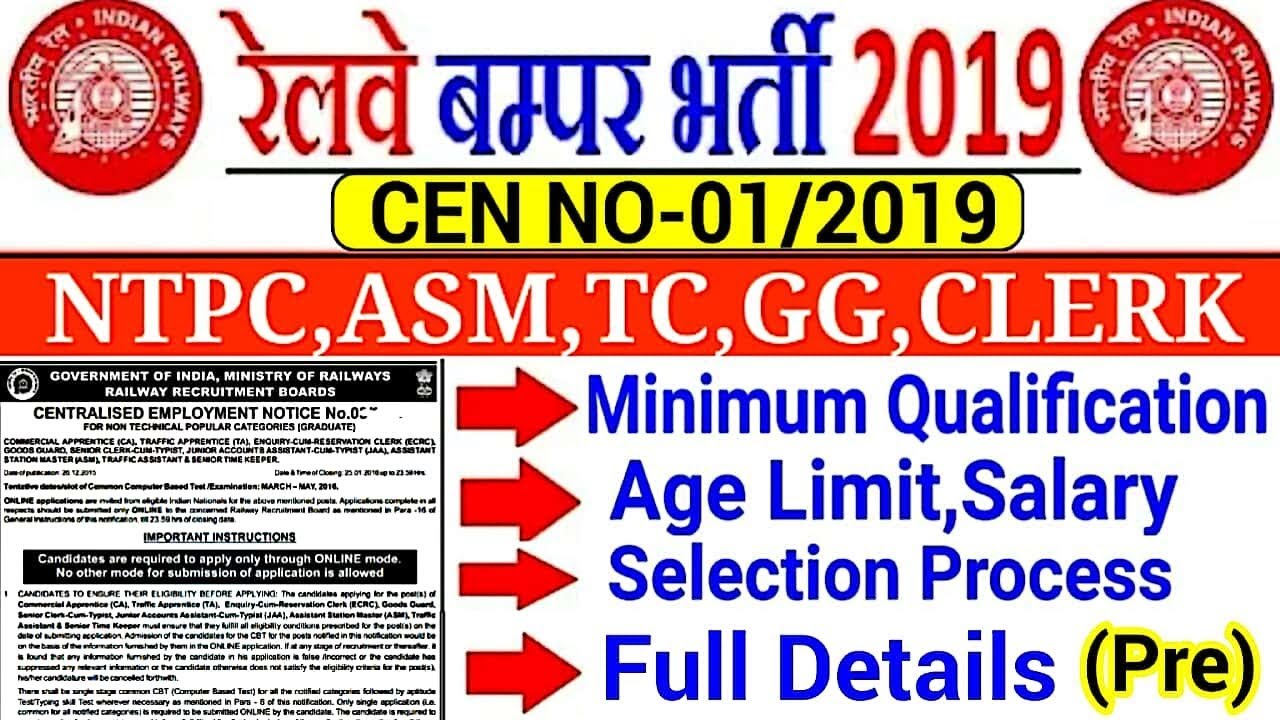 RRB NTPC RECRUITMENT 2019 | Eligibility,Age,Selection Procedure & Full Details