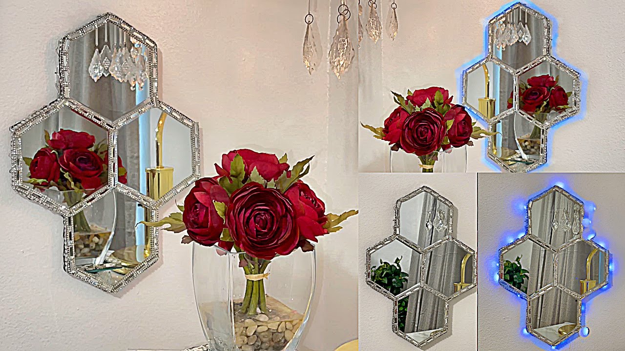 DIY ROOM DECOR! ROMANTIC CRYSTAL LIGHTED WALL MIRROR