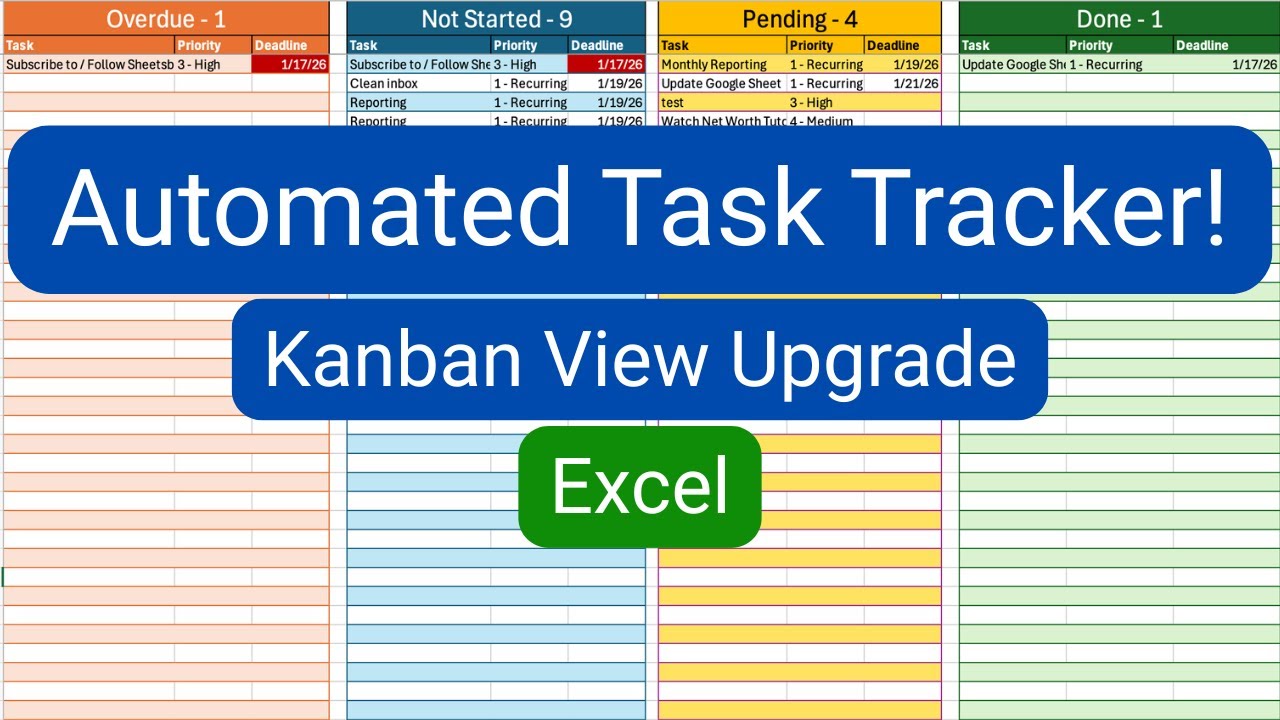 Kanban View Upgrade Tutorial for your Automated Task Tracker in Excel!