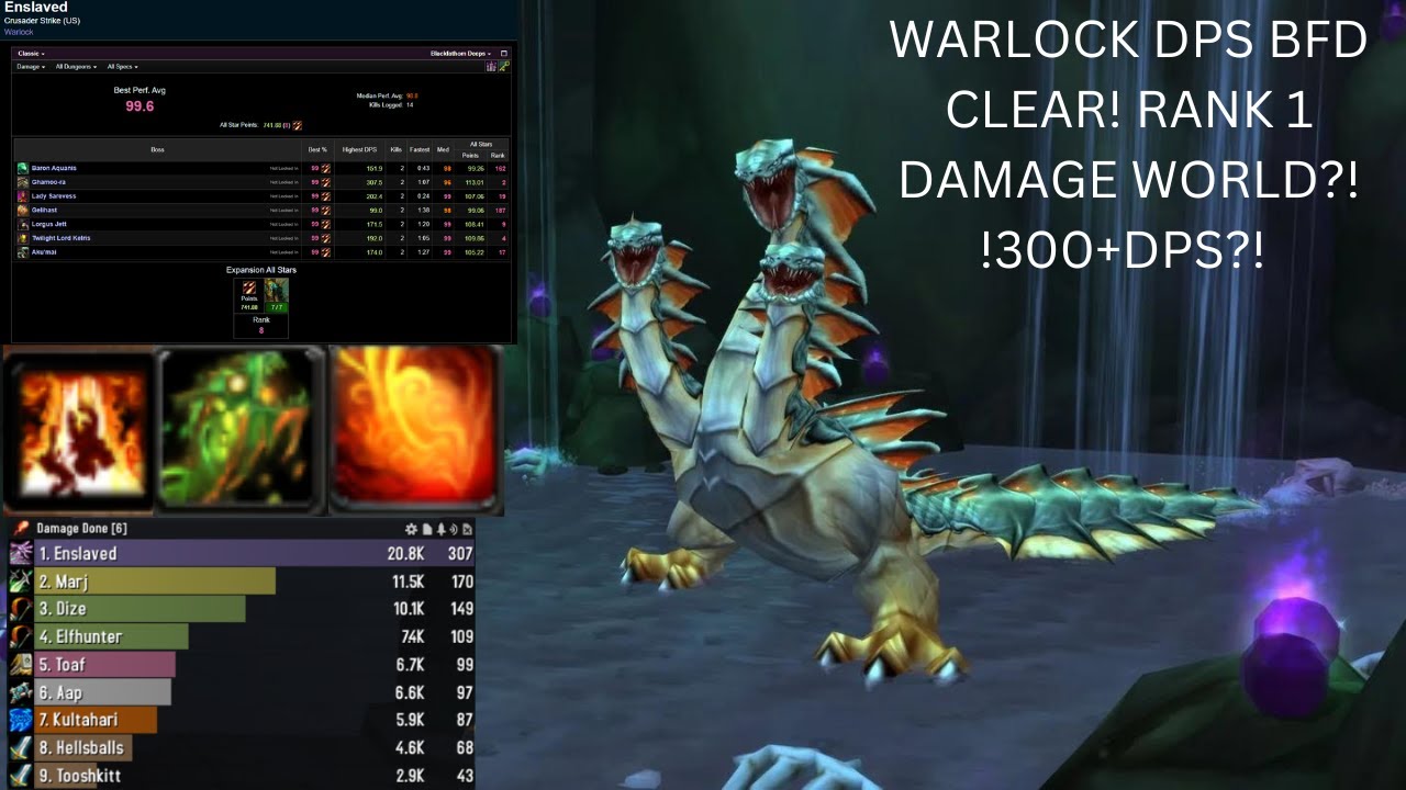 Warlock BFD Raid Clear! 300 DPS?! 99 Avg parse - Season of Discovery - Talents,Runes,Rotation ETC