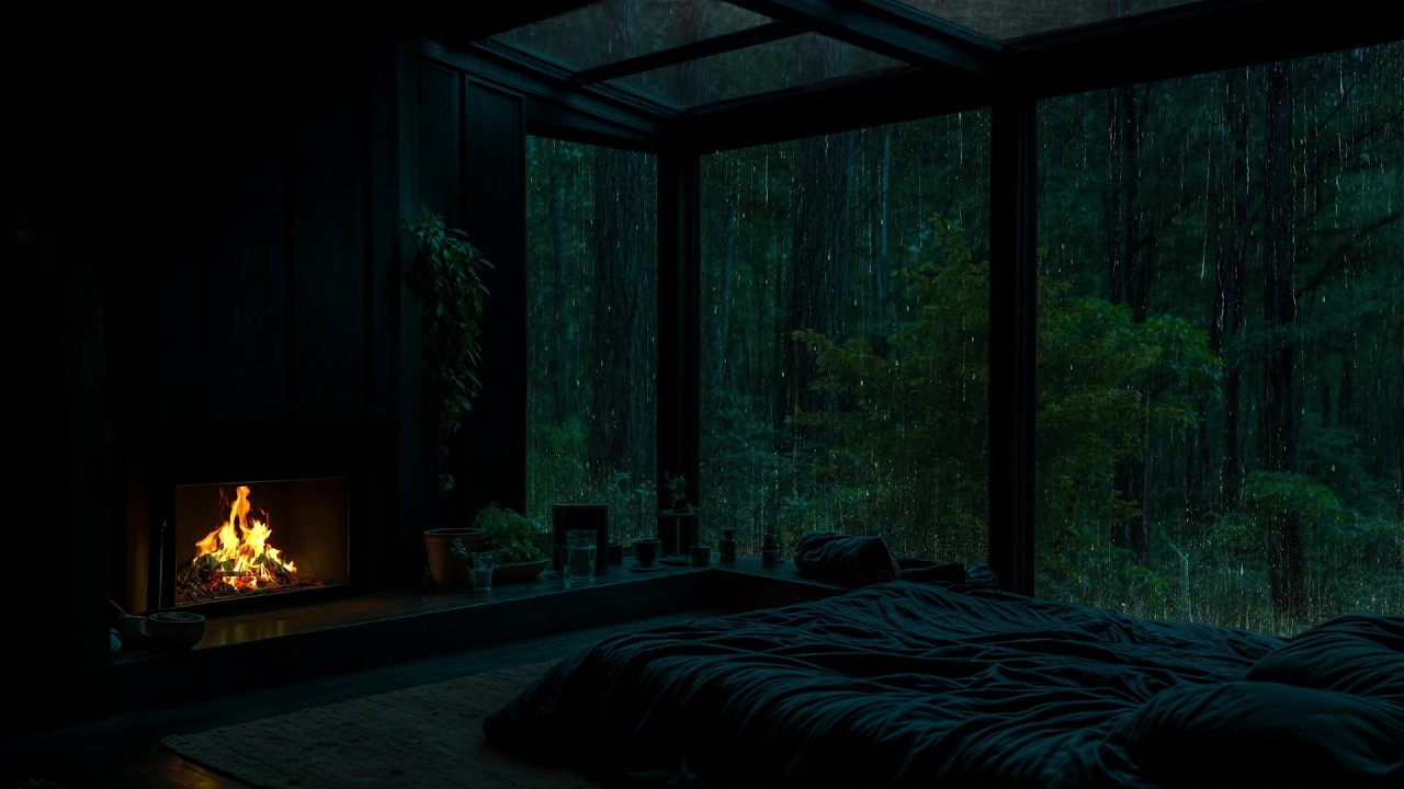 FALL ASLEEP FAST 😴🌧️ Rainy Forest Night in a Cozy Room | Calm Zen Ambience & Soft Rain (No Ads)
