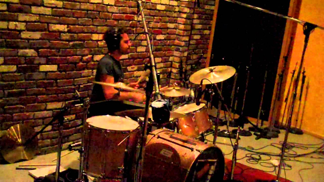 Corey Fogel playing drums hard at London Bridge Studio