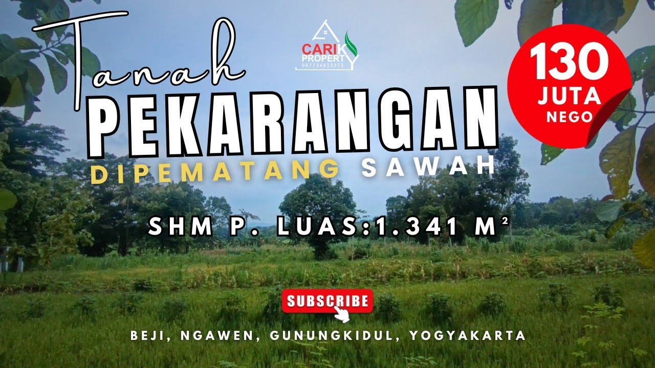 Dijual Pekarangan pinggir Sawah luas : 1.341 m² Harga 130 juta nego, Lokasi Ngawen Gunungkidul
