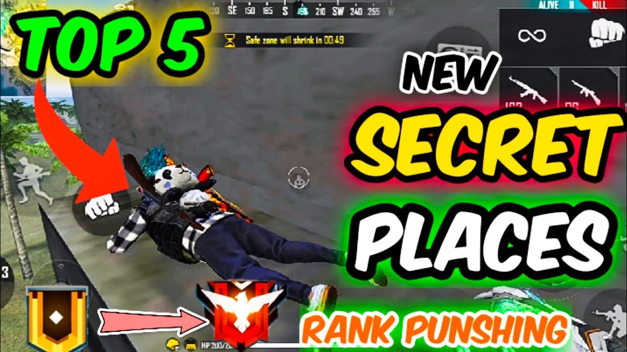 Top 5 Secret/hidden places in free fire | New hidden places in free fire after update