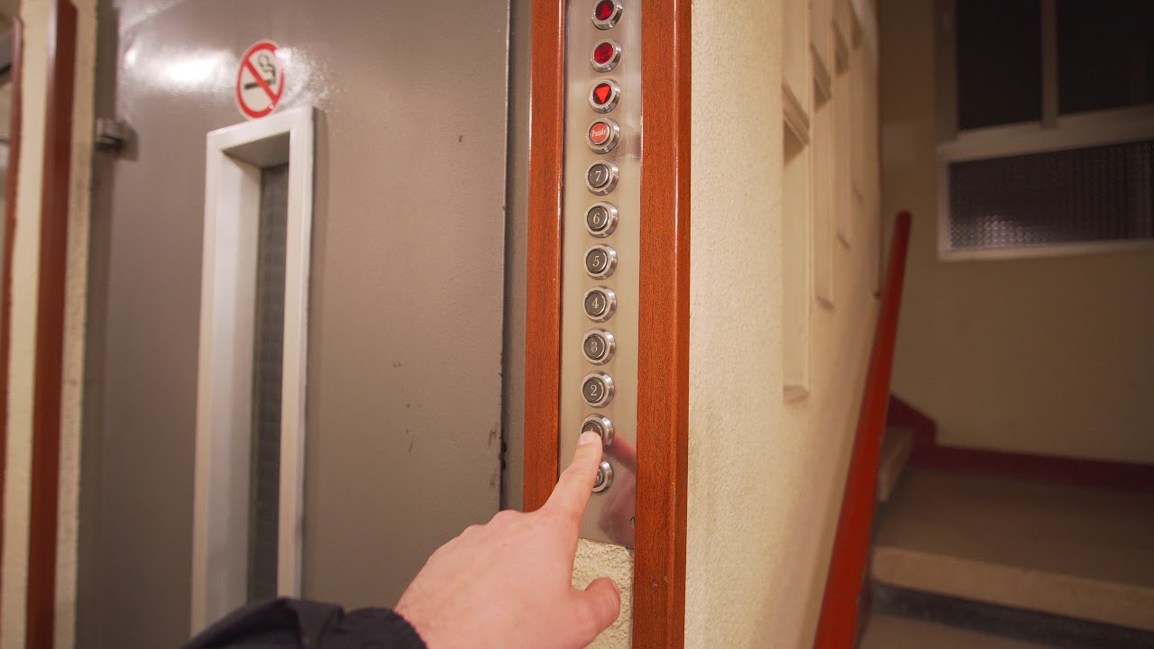 Spain, Madrid, Calle de Sancho Dávila 28, Thyssenkrupp elevator - going up