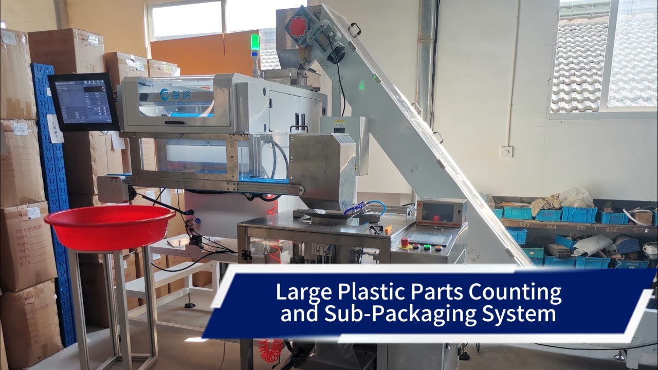 Large Plastic Parts Counting & Packaging System | Elevator + VBP Counter + Tube Film Machine