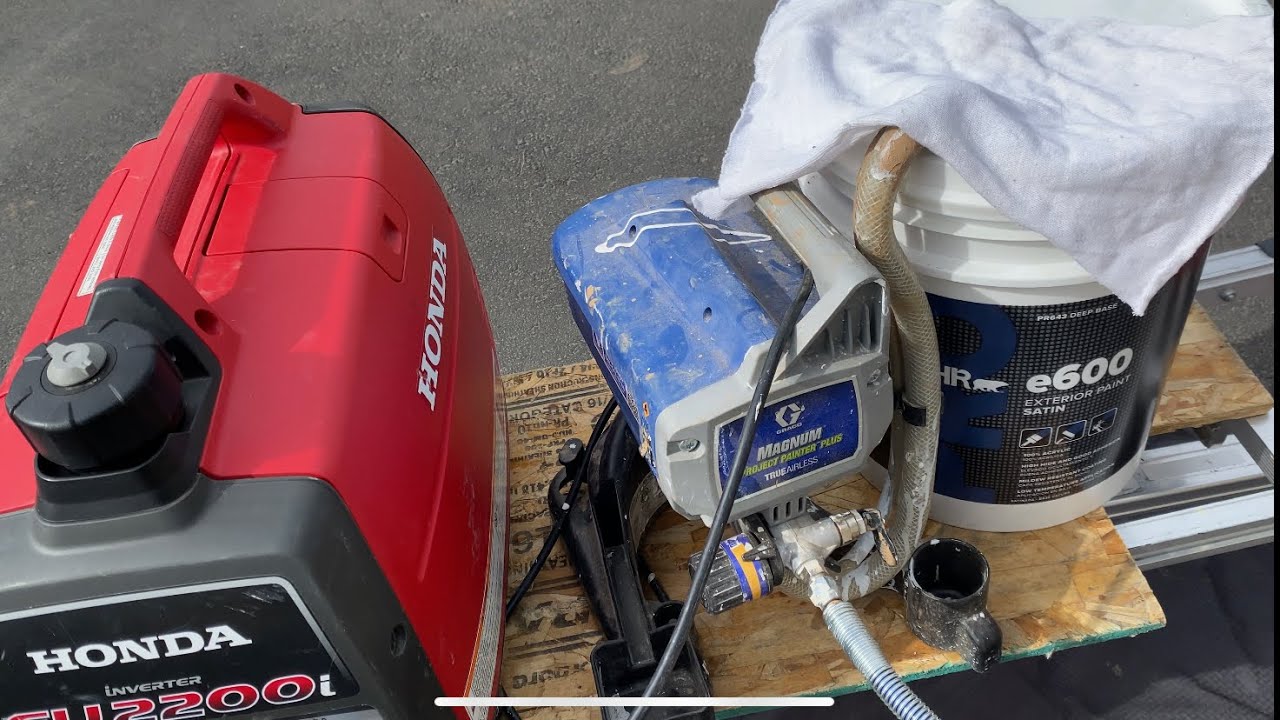 Painting block Wall Fast n Easy Using  Magnum Airless Sprayer Powered By 2200 watt Honda Generator