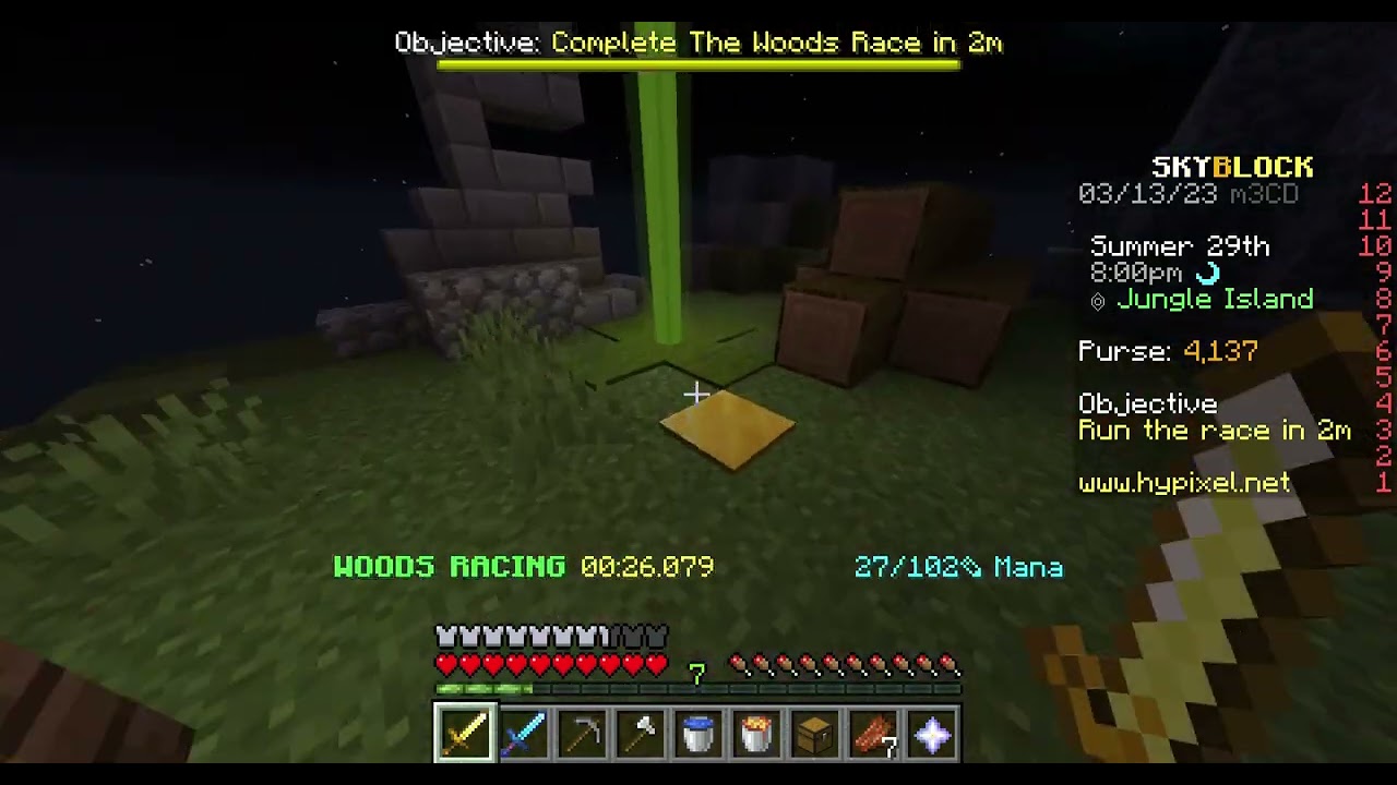Hypixel skyblock quest guide EP 11 complete the woods race in 2m