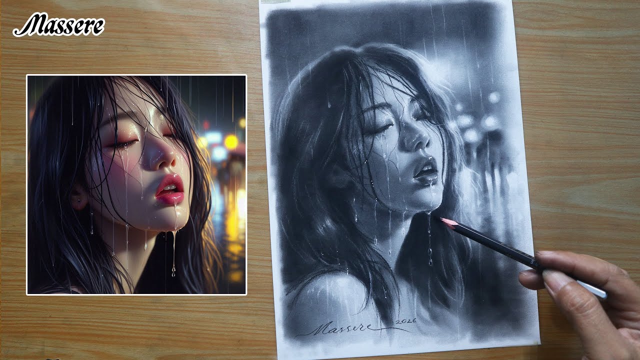 How to Make Portrait Wet Face Beautiful Woman with Pencil Drawing Step by Step for Beginners