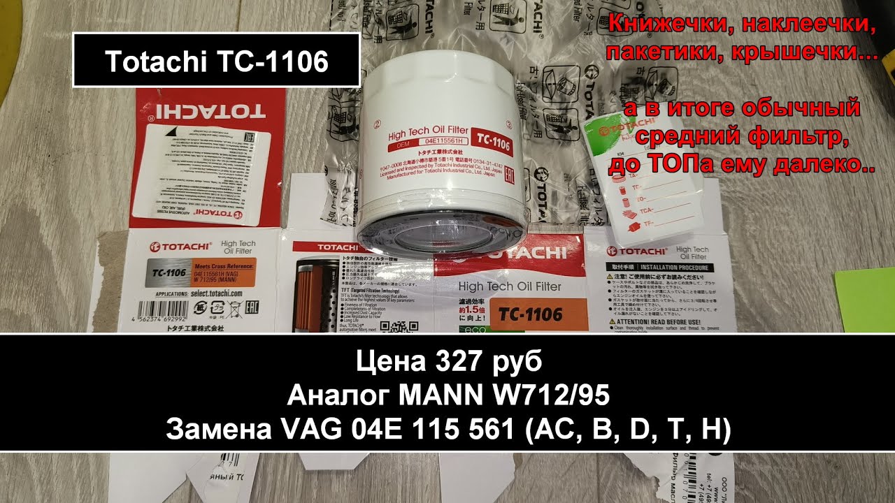 Распил масляного фильтра Totachi TC-1106 (аналог MANN W712/95)