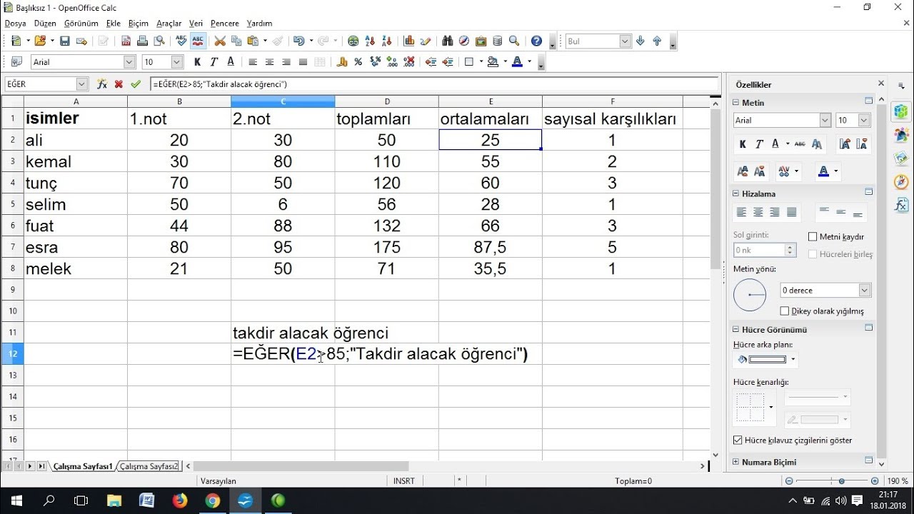 apache open office calc ile toplam, ortalama ve eğer işlemlerinin yapılması @omur61