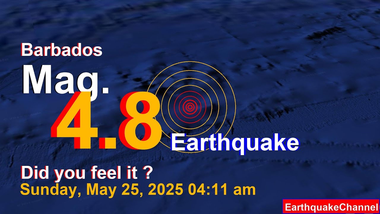 Barbados: North Atlantic Ocean on Sunday, May 25, 2025, at 04:11 am (Universal Time) Earthquake to