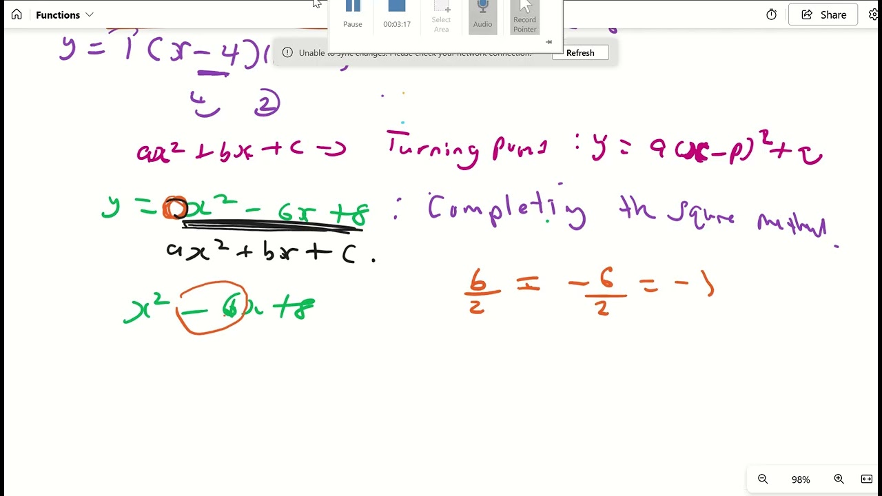 Functions Part 2 Standard Form 1 to Turning Point