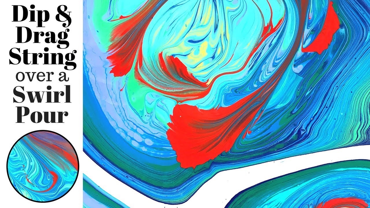 Fluid Art STRING Dip & Drag Technique over Acrylic SWIRL Pouring