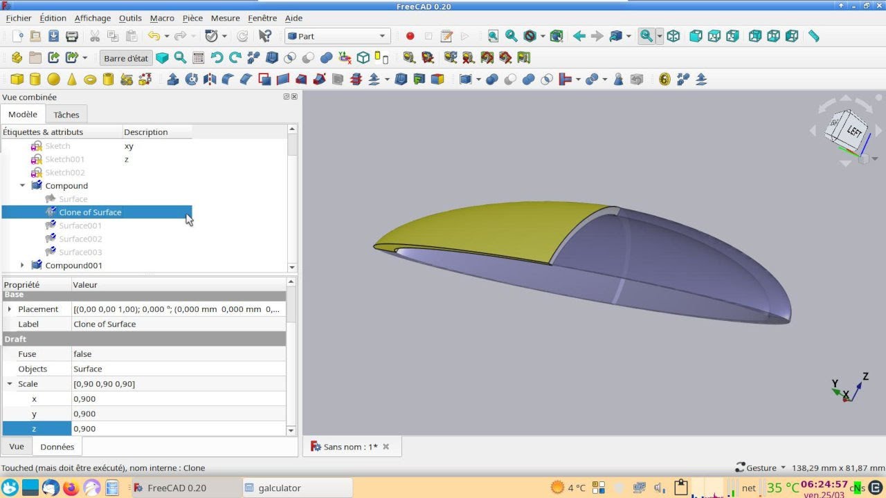 FreeCAD 0.20 : Créer une coque ovale à partir de b-splines et une mise à l'échelle