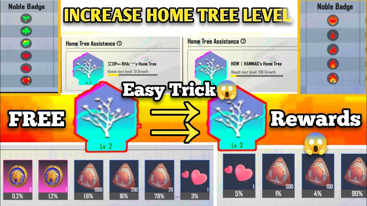 how to increase home tree level in Pubg mobile ✓ | Noble badges | Trick to increase fast home tree✓