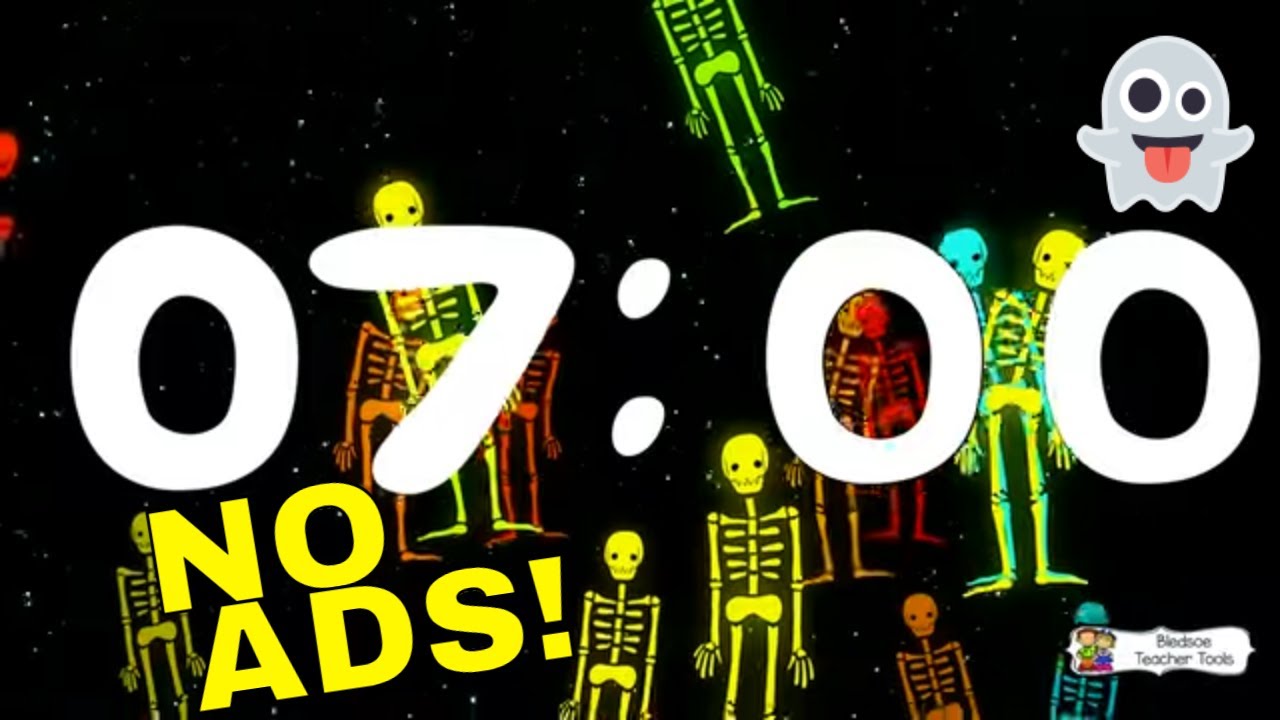 7 Minute Floating Skeleton Timer | Colorful Halloween Classroom Countdown (No Ads)