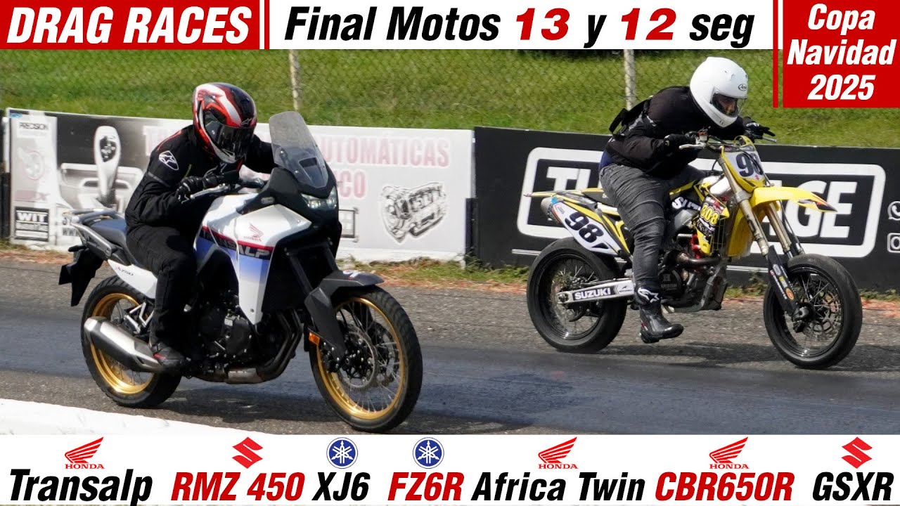 DRAG RACES: Transalp 🆚 RMZ 450 🔥 XJ6 🆚 FZ6R 🆚Africa Twin 🆚CBR650R 🆚GSXR 🔥 13 y 12s Copa Navidad 2025