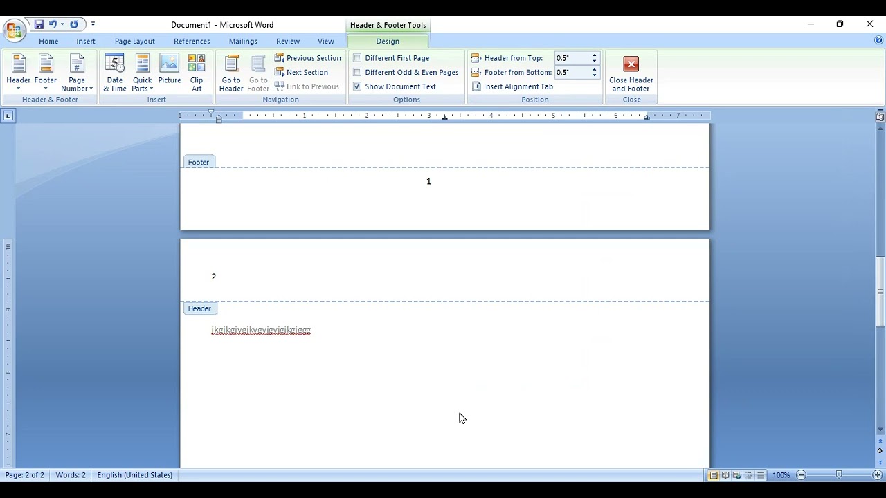 MS Word - Header ,Footer and PageNumber
