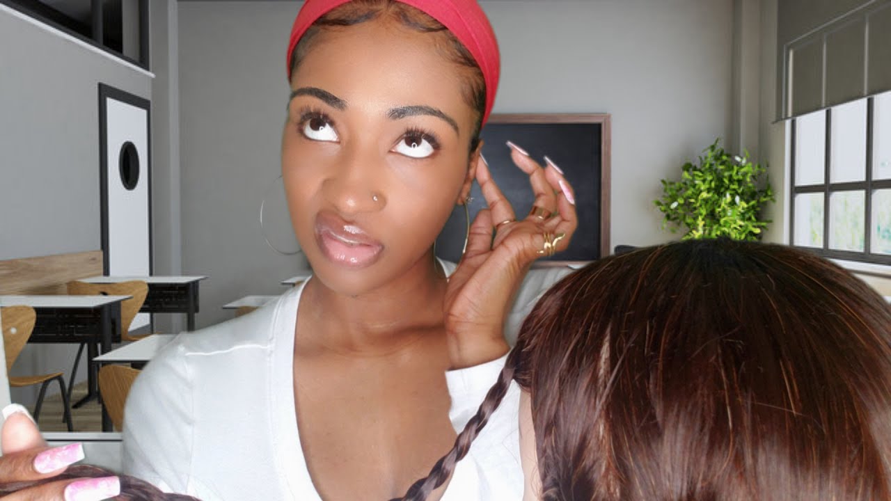 ASMR Popular Girl In The Back Of The Class Does Your Hair (Brushing, Spray, Gum Chewing, Tapping +)