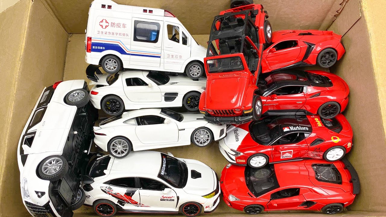 Box Full of Model Cars -Mazda Mx5, Koenigesgg Jesko, Lamborghini Scv12, Byd Yang Wang U8, Toyota Car
