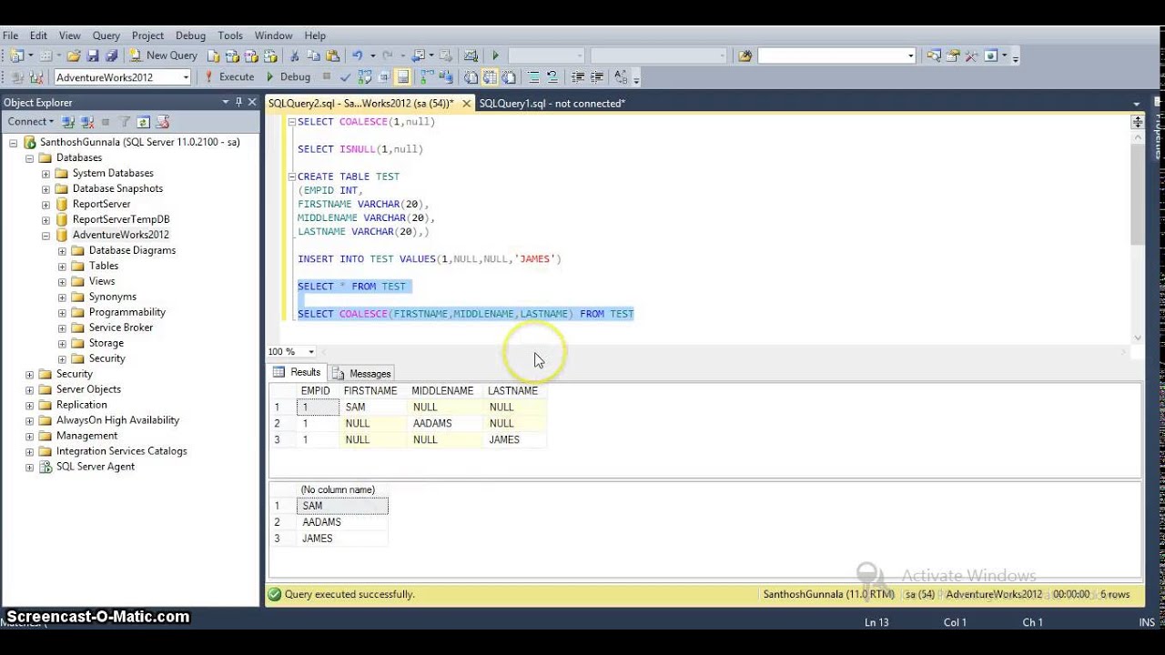 COALESCE and ISNULL In SQL Server