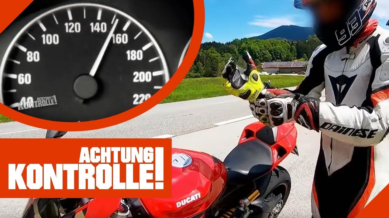 Riskantes Fahrman&ouml;ver: Motorradfahrer mit &uuml;ber 150 km/h angehalten | Achtung Kontrolle | Kabel Eins