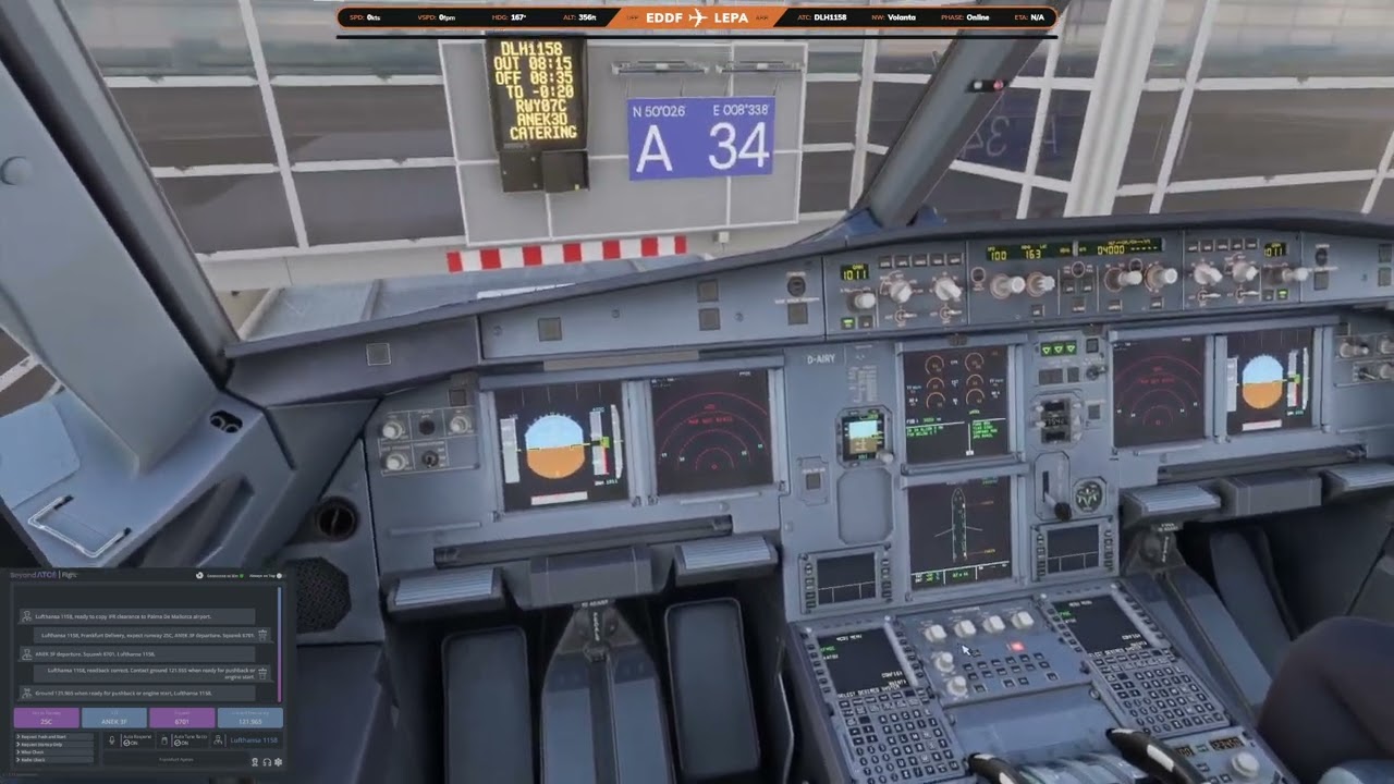 FS2020 Flug mit A321 und BeyondATC ( Frankfurt/Main - Mallorca ) German Stream