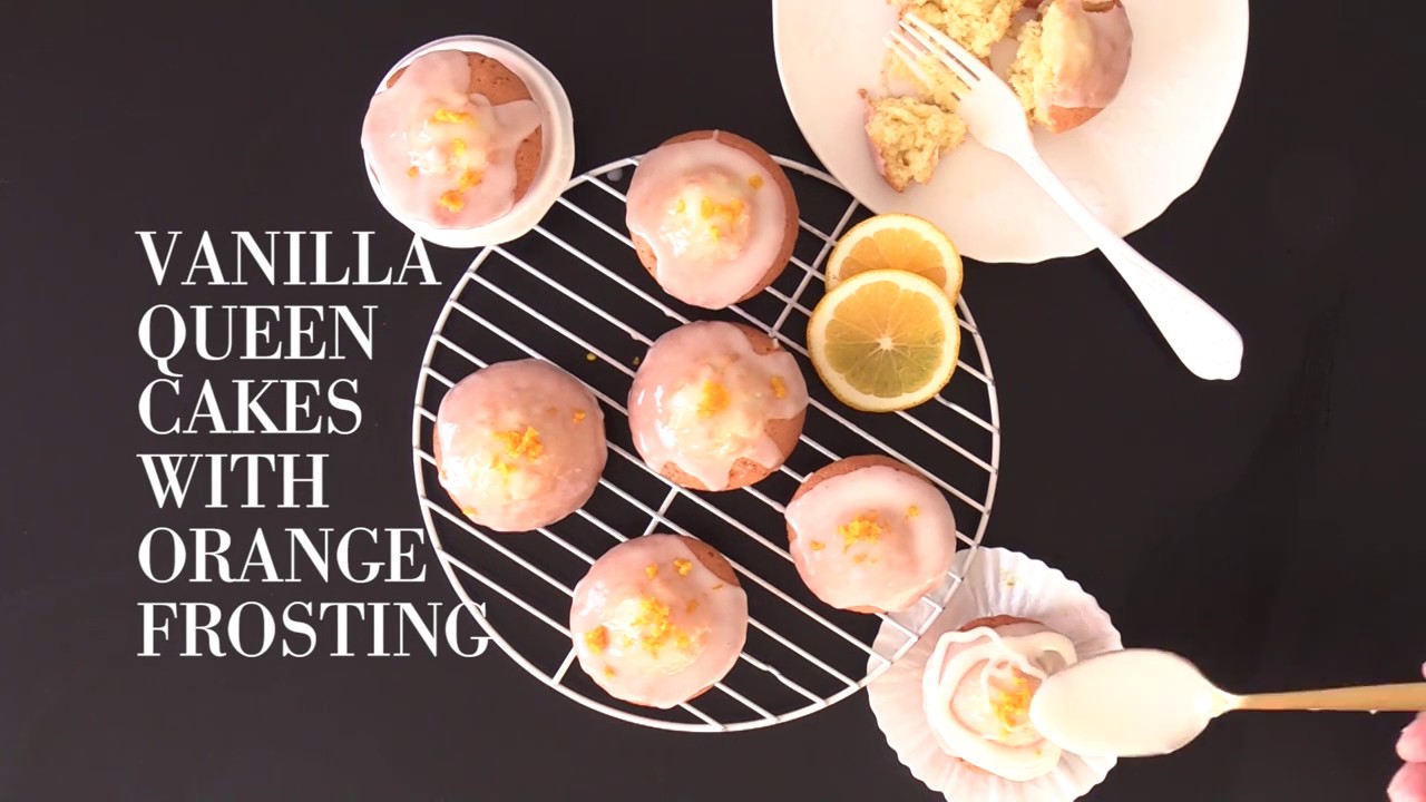 Vanilla Queen Cakes with Orange Frosting