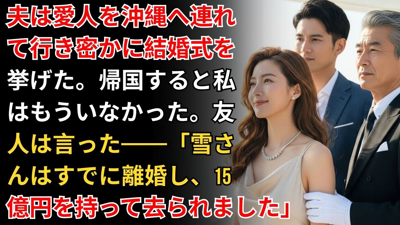 夫は愛人を沖縄へ連れて行き密かに結婚式を挙げた。帰国すると私はもういなかった。友人は告げた——「雪さんはすでに離婚し、15億円の全財産を持って新しい人生へ去られました」【家庭の修羅場】【華麗なる逆転】