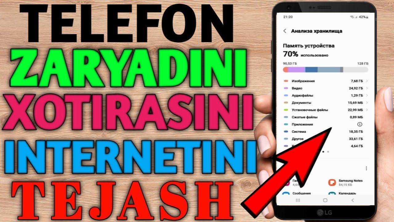 TELEFON XOTIRASINI , ZARYADINI VA INTERNET MEGABAYTINI TEJASH