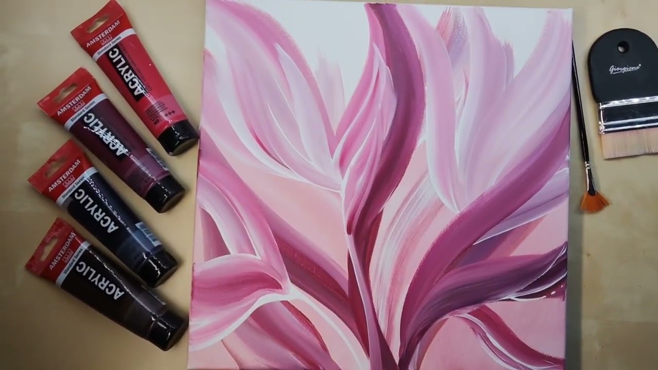 Abstraktní malování akrylem | How to Paint ABSTRACT PINK Leaves | Acrylic Painting for Beginners