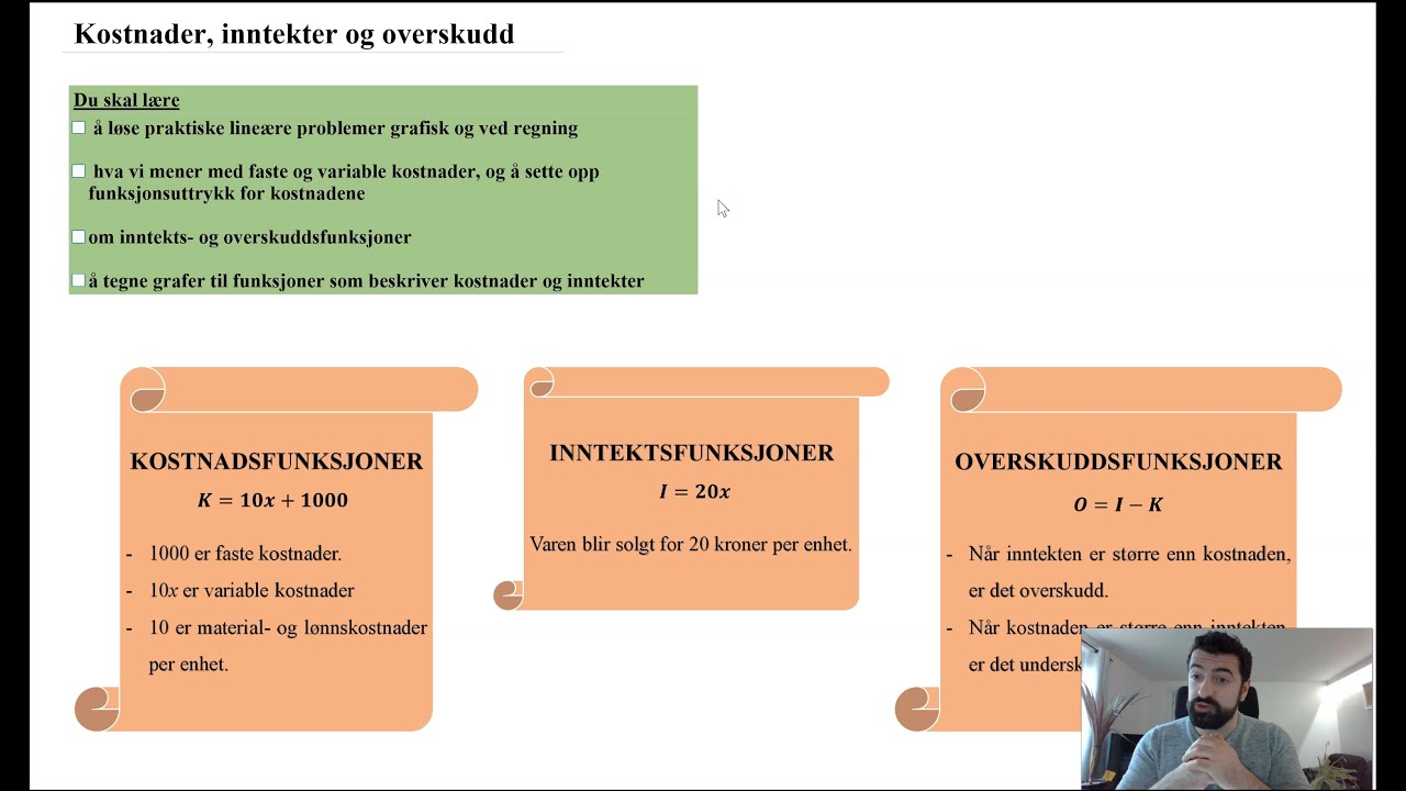 Kostnader, inntekter og overskudd