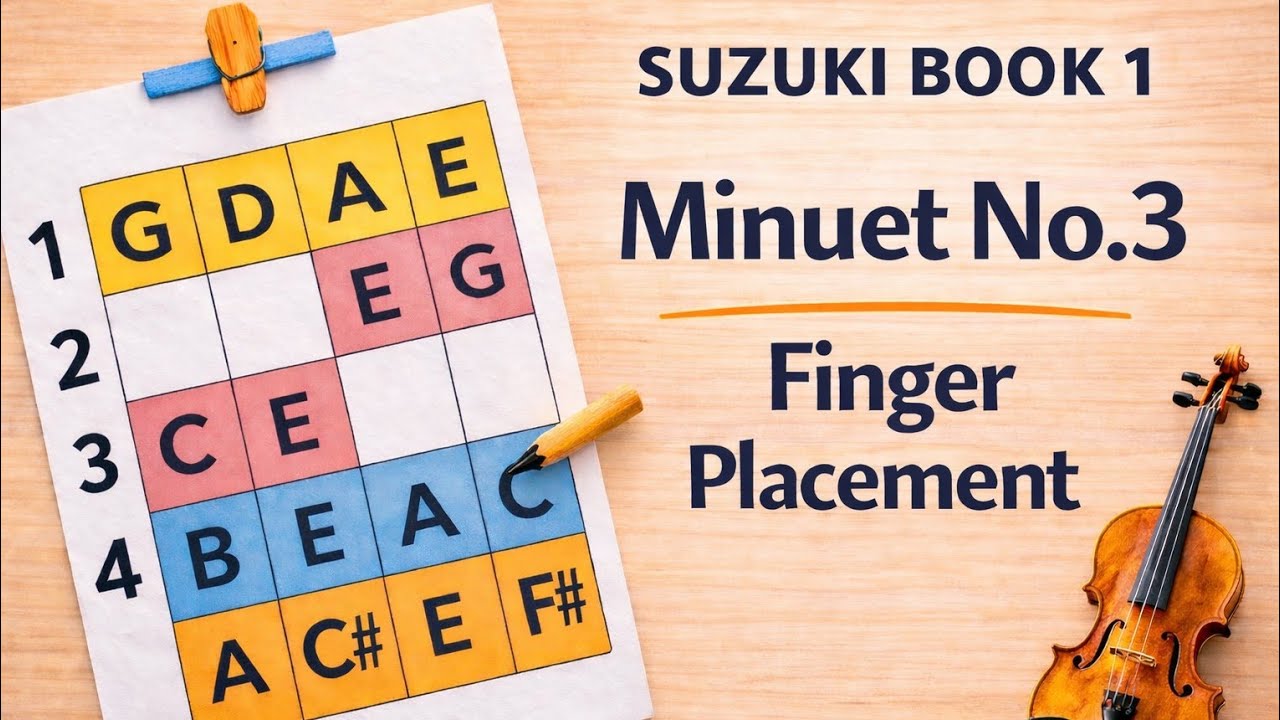 Minuet No.3 | Finger Diagram | Play Along | Suzuki Violin Book 1