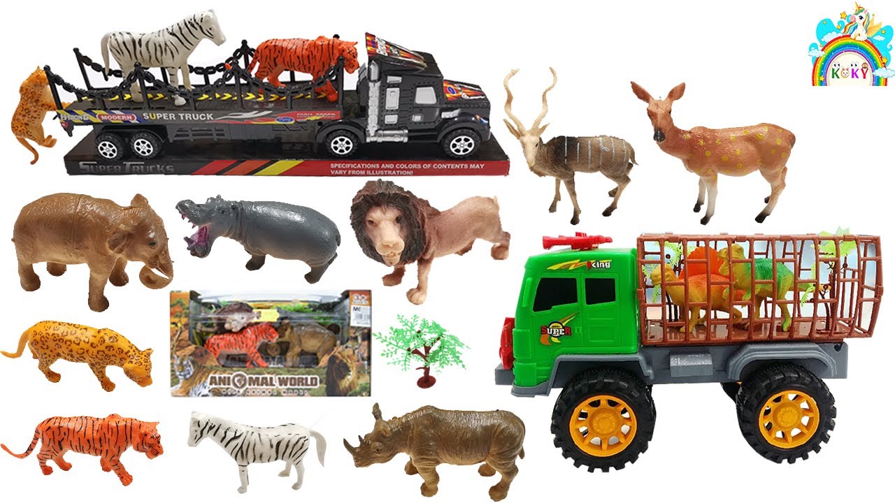 لعبة حديقة الحيوان - اسماء حيوانات الغابة وسماع اصواتها Animal Toys For Children - العاب اطفال