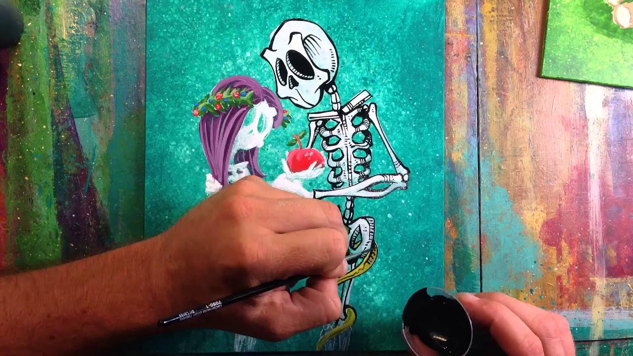 Quick Cut || Skeleton Love in the Garden of Eden Painting 💀🌿 || David Lozeau