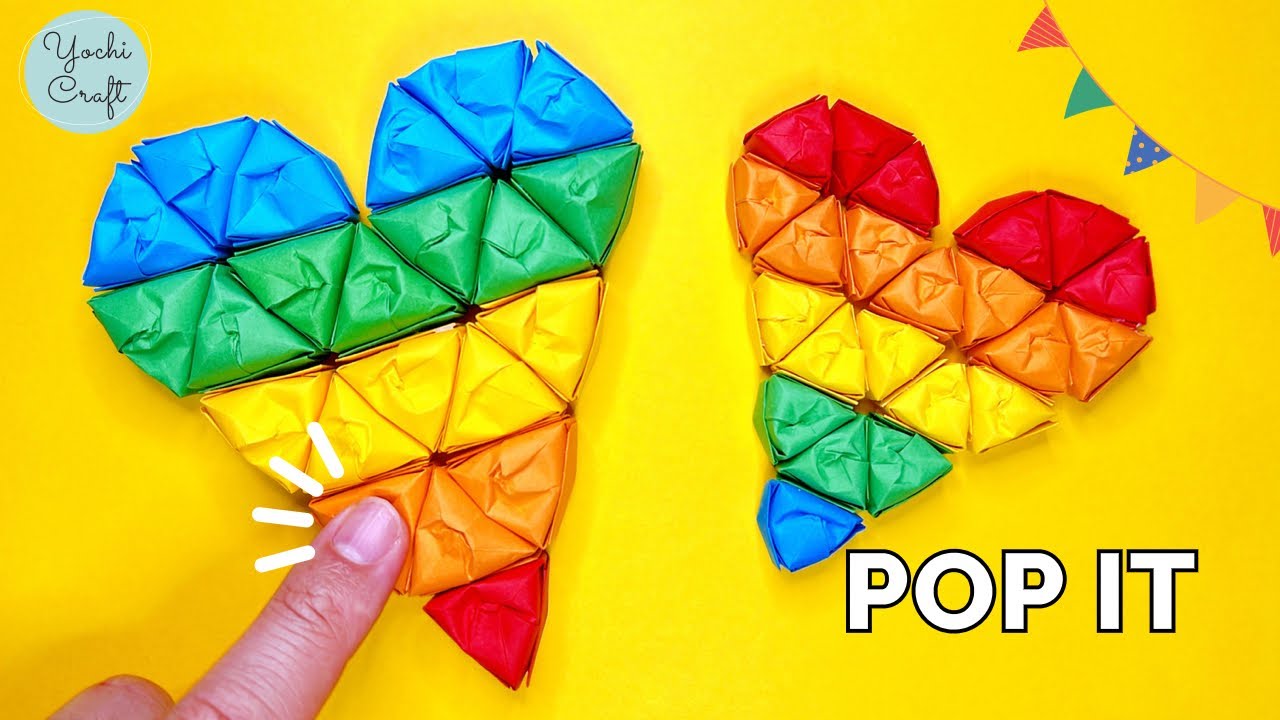How to Make Cool Origami Pop It Heart | diy fidget toys, easy diy pop it [YochiCraft]