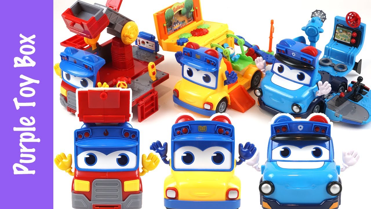 GoGoBus! 3x Police Car Fire Engine School Bus Playset 고고버스 3종 고든 플레이세트