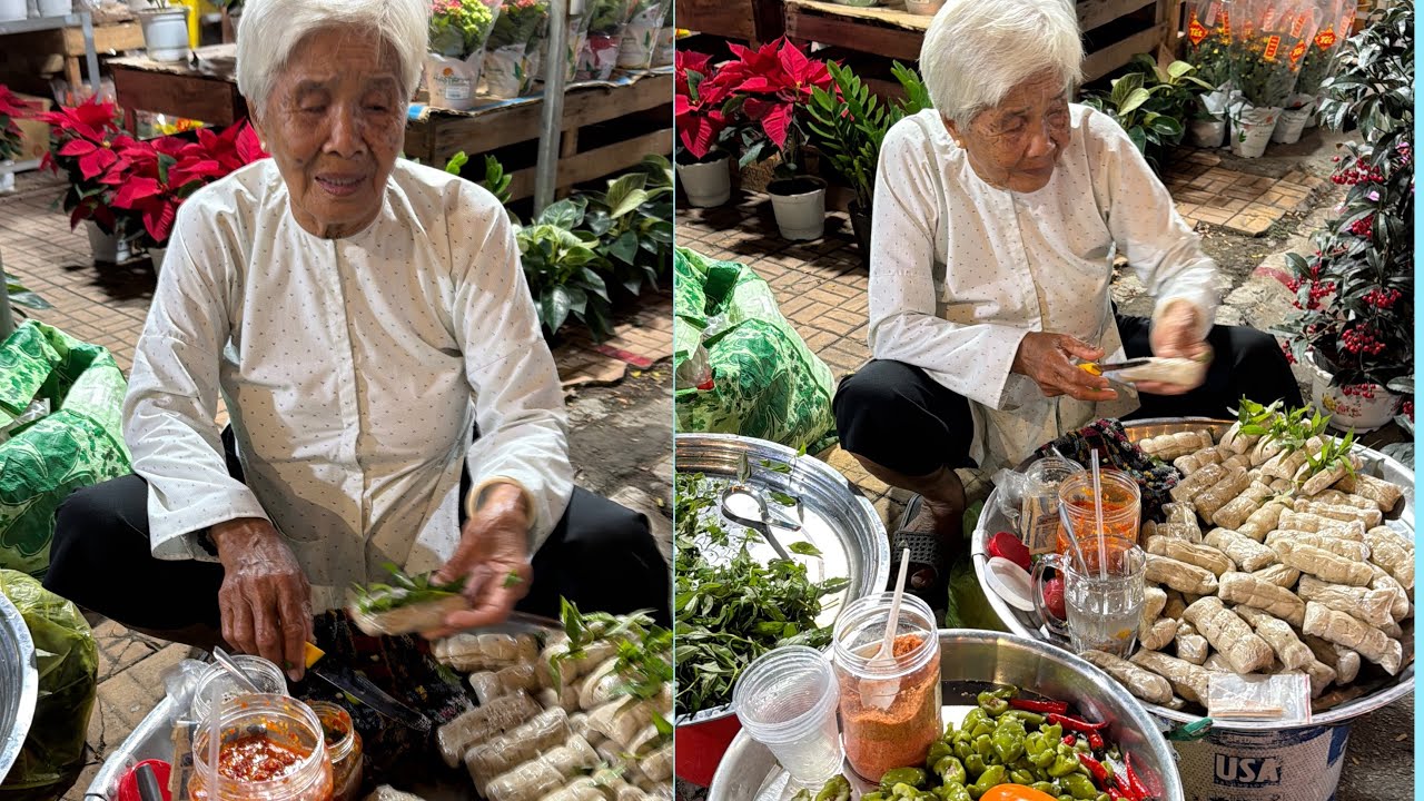Bà cụ 93t bán chả chay siêu ngon ở chợ hoa xuân Long Xuyên 